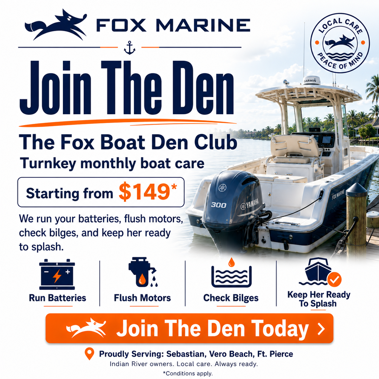 Join The Den — Fox Marine turnkey monthly boat care starting at $149/mo