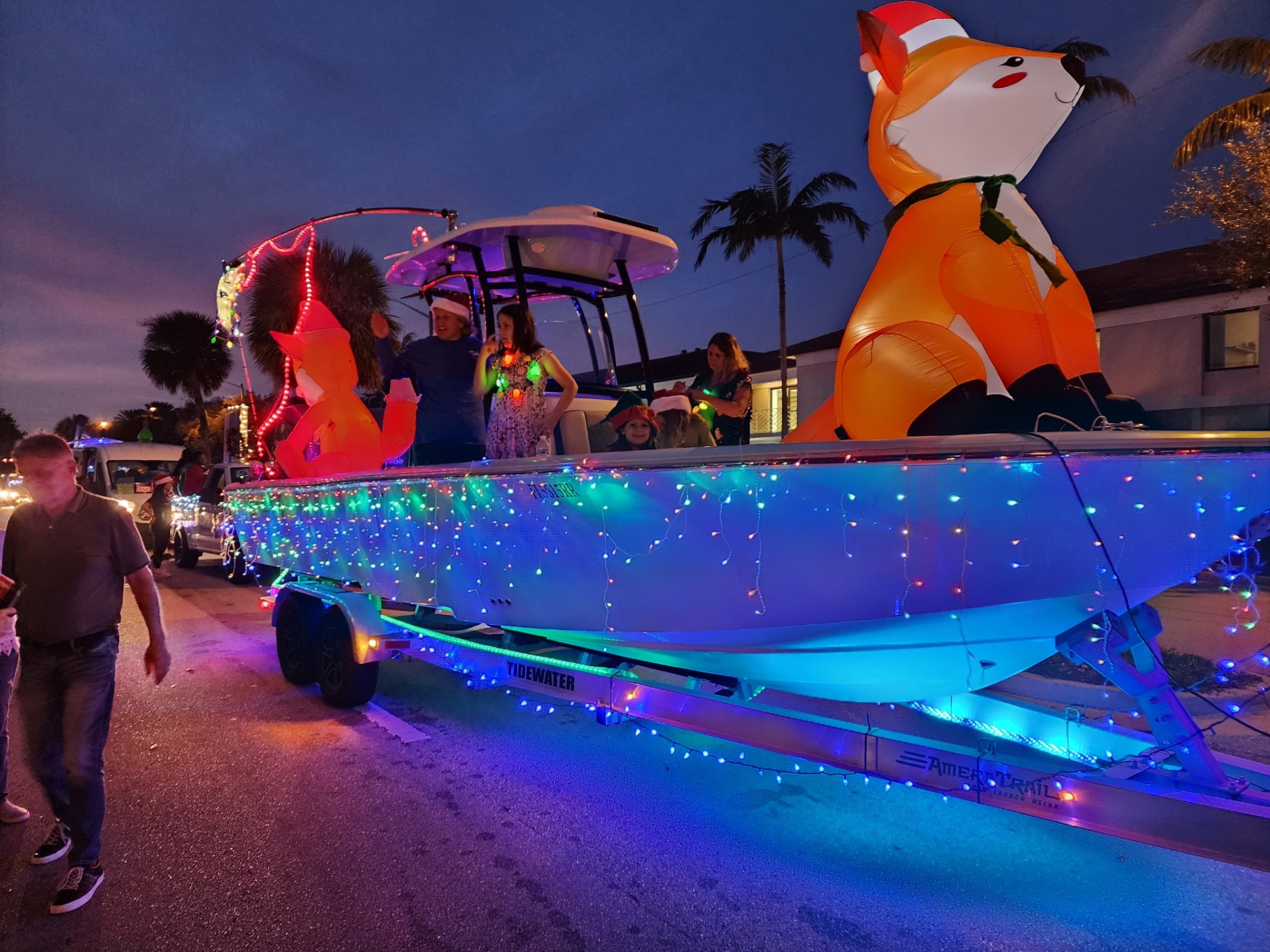 Fox Marine boat lit up in the Vero Beach Christmas parade
